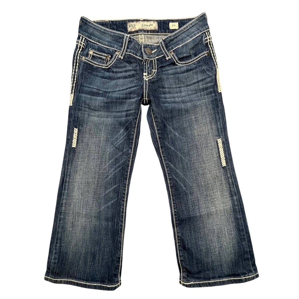 BKE Blue Starlite Embroidered Contrast Stitch Crop Jeans Womens 25